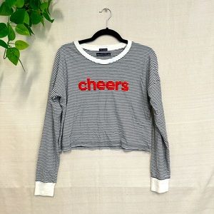 Abercrombie & Fitch Black and White Fitted Crop Long Sleeve Tee